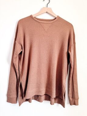 American Eagle Waffle Knit Crewneck Pullover Oversized Neutral Size Small